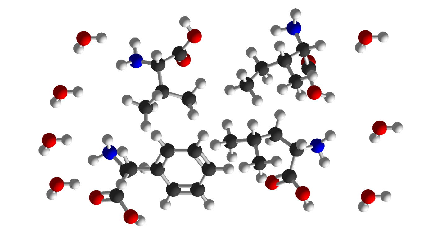 A picture of molecular models of amino acids with large hydrophobic regions forming a hydrophobic pocket.